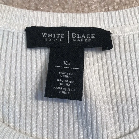 WHBM White crew neck short sleeve light. sweater with cute sleeve cuffs. Sz XS - Picture 3 of 6